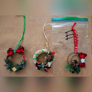 Upcycled Mini Wreath Christmas Ornament Set of 3